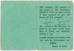 light green Eel Pie Passport from 1963 - inner